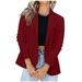 KIJBLAE Womens Blazer Jackets Open Front With Button Pockets For Business Office Fall Fashion Cardigans 2023 Cardigans Temperament Coat Workout Long Sleeve Jacket Solid Color Outerwear Red S