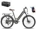 Fafrees Electric Bike with APP, 26 Inches Electric Bikes for Adult Low Frame, 36V 10Ah Removable Battery Pedal Assist Ebike, 250W Electric Bicycle for City, Shimano 7 Speed, Official F26 Pro Gray