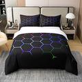 Loussiesd Honeycomb 100% Cotton Duvet Cover Double Size Modern Geometry Hexagon Theme Bedding Cotton Duvet Cover Set Geometrical Comforter Cover Set Purple Red Bedspread Cover