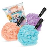 Fabskin Luxury Loofah For Bathing For Men And Women | Bath Scrubber For Body | Bath Bathing Body Scrub Sponge | Pack Of 3 | Peach Blue & Purple | Foaming Loofa