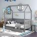 House Bed Twin Size Wooden Daybed Frame with Drawers and Fence-Shaped Guardrail, Kids Tent Bed(Gray)