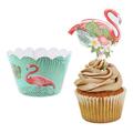 24pcs Flamingo Printing Cupcake Wrapper and Topper Tropical Rainforest Theme Cupcake Decor Party Supplies for Birthday Baby Shower Wedding Anniversary