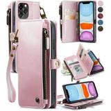 iPhone 11 Pro Wallet Case iPhone 11 Pro Case Wallet for Women Men Luxury PU Leather Magnetic Flip Closure Wrist Strap Zipper Card Holder Wallet Phone Cases for iPhone 11 Pro [5.8 ] Pink