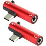 Simultaneous Charging Headphone Cable Adapter 3.5mm Audio Jack 2pcs Converters Typeâ€‘c Connector USB-C Female to Male for Phone/Tablet/PC for LeEco(red)