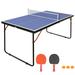 Mid-Size Foldable Ping Pong Table Mid-Size Portable Table Tennis Table Set with Net 2 Ping Pong Paddles and 3 Balls for Indoor Outdoor Game Noise Free Blue