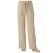 Mrat Women s Yoga Pants with Pockets Full Length Pant High Waisted Pants Wide Leg Trousers Loose Pants for Ladies Fall Cotton Linen Palazzo Pants Cute Pants Khaki M