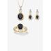 Women's Oval Genuine Onyx And Diamond Accent Gold-Plated Silver Necklace Set 18" by PalmBeach Jewelry in Black (Size 8)
