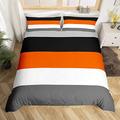 Orange Gray Black Bedding Set Double Patchwork Geometric Stripes Duvet Cover Light Grey White Striped Comforter Cover For Kids Adults Men Women,Modern Simple Geometry Quilt Cover With 2 Pillow Cases