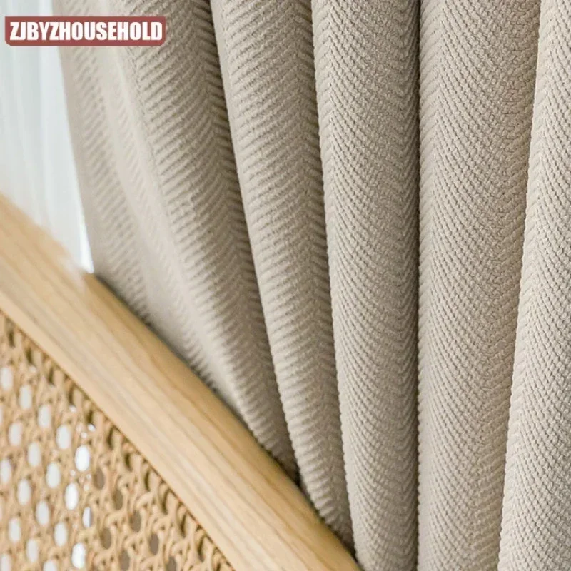 Dicke Chenille-Vorhänge mit Fischgrätenmuster für Wohnzimmer, Esszimmer, Schlafzimmer, neuer Luxus, hohe Verdunkelung, schwer, elegant, schlicht, modern, individuell Image