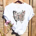 Frauen Aquarell Frühling Schmetterling Floral Blume Mode Grafik T Top Kurzarm Sommer Shirt Print