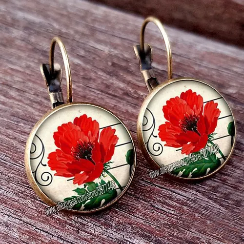 Red Poppy Blume Mädchen Stud Ohrringe Mode Frankreich Ohrringe für Frauen Ohr Haken Ohrringe Rose