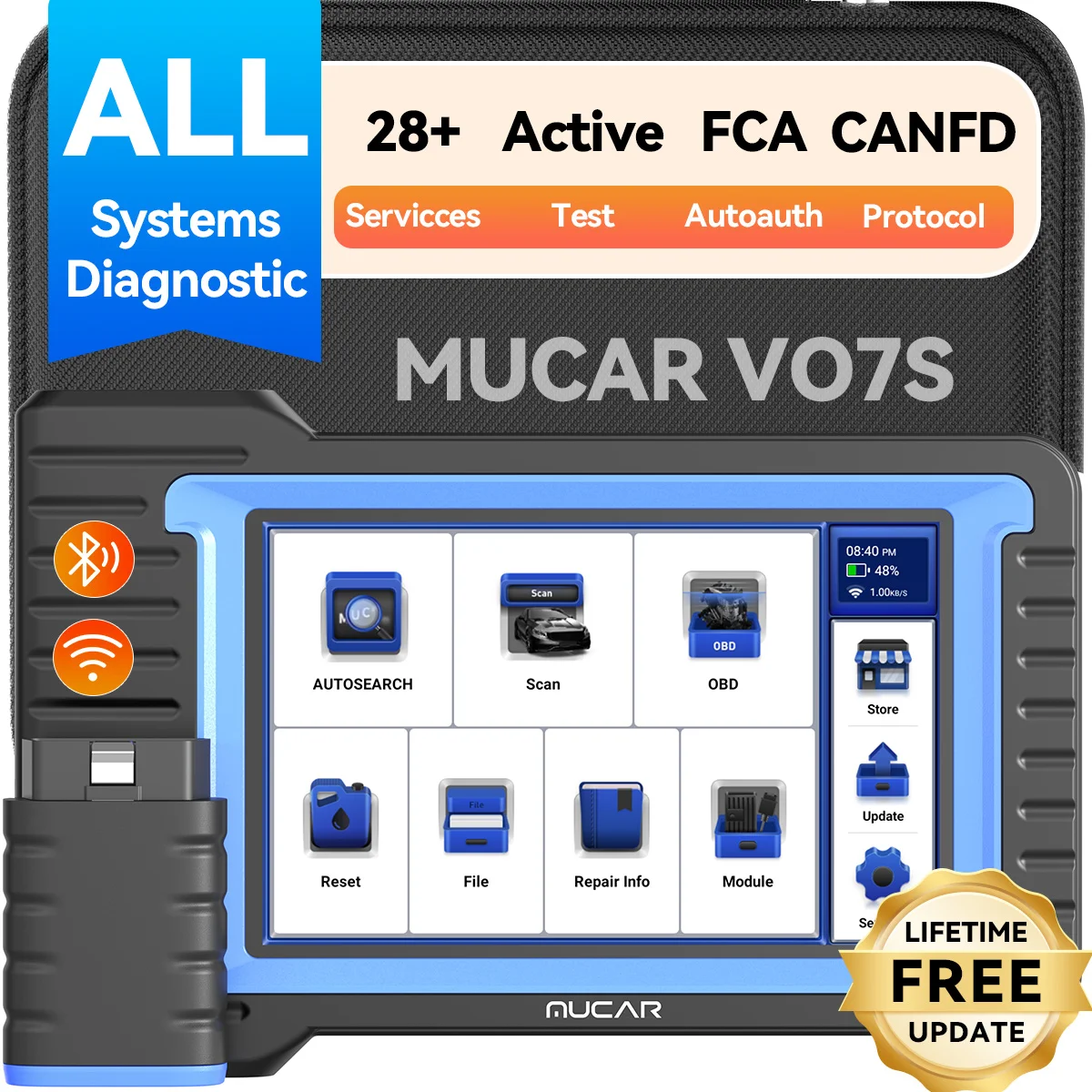 Lebenslanges kostenloses Update MUCAR VO7S/VO7 Autodiagnosetool Bidirektionale ECU-Codierung Obd2-Scanner Vollständige Systemdiagnose 28 Reset Image