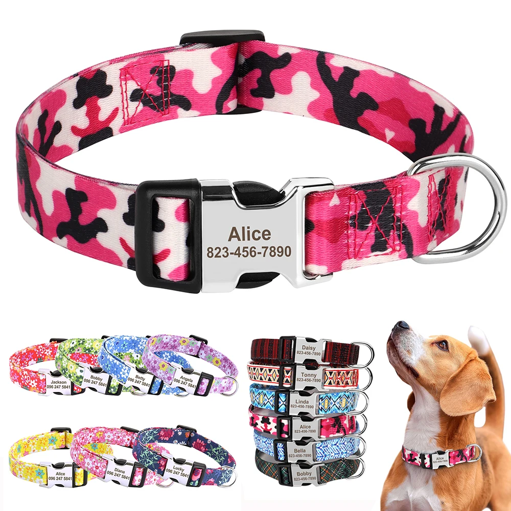 Personalisierte Hund Kragen Verstellbare Nylon Haustier Schnalle Halsbänder Kostenloser Gravur Anti-verloren Hund Halskette Für Small Medium Large Hunde Image