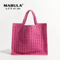 MABULA Solide Rosa Aushöhlen Häkeln Shopper Handtasche Sommer Mesh Platz Tote Kupplung Geldbörse