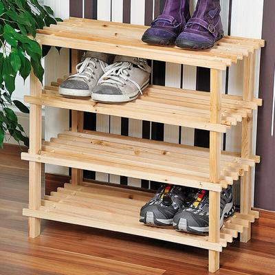 Schuhregal, Schuhschrank, Holzregal, Tannenholz hell fsc, 4 stöckig Image