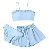 dmqupv Baby Girl Swimwear Set Toddler Swimsuit Girl Toddler Girl s 3 Piece Swimsuits Soild Bikini Rullfe Bathing Suit Briefs Girls Bikini Swimwear Set Blue 140