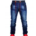 Men's New Large-Size Jeans Elasticize Waist Tie Slim Casual Classic Blue Loose Stretch Joinable