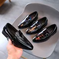 Boys Leather Glossy Britain Style Dress Shoes for Party Wedding Shows Kids Fashion Pointed Toe