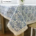 Blue Flower Retro Lace Tablecloth Chinese Style Cotton Table cloth Rectangular Dinning Table cloth