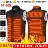 9 Heated Vest Zones Electric Heated Jackets Men Women Sportswear Heated Coat Graphene Heat Coat USB