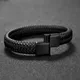 Jiayiqi Punk Men Jewelry Black/Brown Braided Leather Bracelet Stainless Steel Magnetic Clasp Fashion