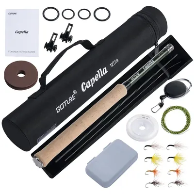 Goture Tenkara Fly Fishing Rod Combo 3.6M with Mainline Tippet Hook Keeper Flies Kit Box Tube set