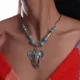 Bohemian Ethnic Big Statement Elephant Necklaces for Women Turquoise Natural Stone Tibetan Silver