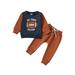 Qtinghua Newborn Baby Boys Fall Clothes Long Sleeve Crew Neck Letters Rugby Print Sweatshirt with Sweatpants Infant Clothes Navy Brown 0-3 Months