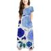 ZCFZJW Girls Summer Short Sleeve Floral Dresses Casual Round Neck Pullover Tank Dress Loose Fit Pleated Maxi Dress Cute Princess Dress Blue 13-14 Years
