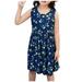 ZCFZJW Kids Girls Summer Sleeveless Princess Dress Trendy Floral Pattern Print Crew Neck Pullover Tank Dress Loose Pleated Beach Sundress Navy 10-11 Years