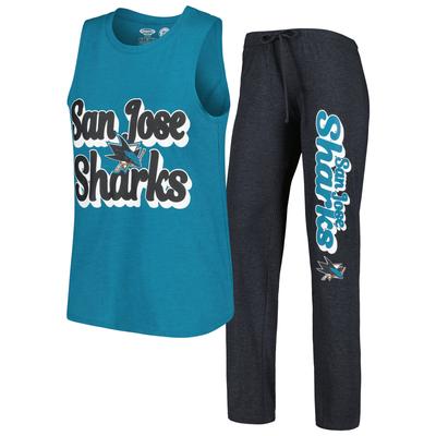 Damen Concepts Sport Blaugrün/Schwarz San Jose Sharks Meter Muscle Tank Top & Pants Schlafset Image