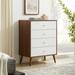 Transmit Mid-Century Modern Wood Walnut White, 4-Drawer Chest