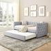 Daybed with Trundle Upholstered Tufted Sofa Bed, with Button and Copper Nail on Square Arms, both Twin Size, Grey