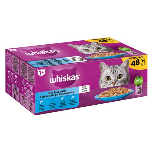 96x 85g Megapack Whiskas 1+ Adult Frischebeutel Fisch Auswahl in Gelee Katzenfutter nass