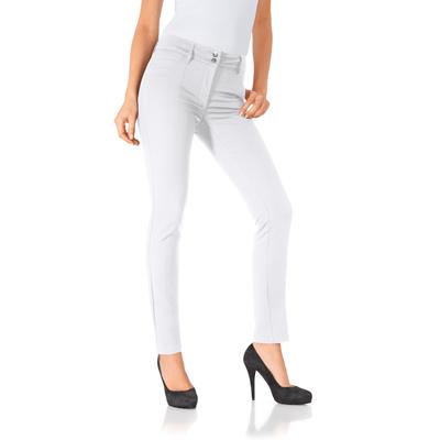 Röhrenhose HEINE, Damen, Gr. 22, Kurzgrößen, weiß, 48% Baumwolle, 45% Polyester, 7% Elasthan, Miedereinsatz:15% Elasthan, 85% Polyamid, unifarben, lang, Hosen Image