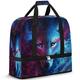 Galaxy Animal Wolf Foldable Travel Duffel Bag Wolf 47L Weekend Bag with Trolley Sleeve Wet Seperated Shoulder Tote Bag for Sports Gym Travel