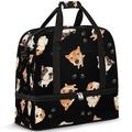 Dog Pattern Foldable Travel Duffel Bag Dog 47L Weekend Bag with Trolley Sleeve Wet Seperated Shoulder Tote Bag for Sports Gym Travel