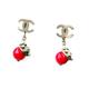 CHANEL Rustic Silver CC Red Bead Dangle Clip on Earrings