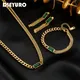 Dieyuro 316l Edelstahl quadratische grüne Kristall Zirkon Halskette Armbänder Ohrringe für Frauen