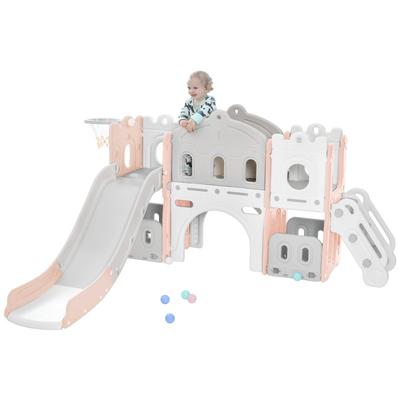 Kids Slide Freestanding Castle Climber with Slide and Basketball Hoop