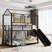 Heavy Duty Metal Bunk Bed w/ Slide House Bed Platform Black