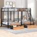 Metal Triple Bunk Beds Frame with Storage Drawers Full Over Twin Black