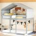 Twin Over Twin House Bunk Bed with Ladder Kids Loft Furniture Gray