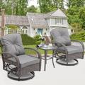 3 Piece Outdoor Patio Furniture Set PE Rattan Glass Top Table and Chairs Set Outdoor Pub Table Set with Cushions for 2 Persons All-weather Bistro Set for Patio Pool Balcony Pub Cafe