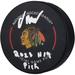 Oliver Moore Chicago Blackhawks Autographed Official Game Puck with "2023 #19 Pick" Inscription
