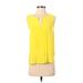 Kate Spade New York Short Sleeve Silk Top Yellow Plunge Tops - Women's Size 0