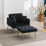 Mercer41 Asare Tufted Two Arm Flared Arm Reclining Chaise Lounge Polyester/Wood in Black | 32.3 H x 36.61 W x 58.7 D in | Wayfair