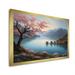 Red Barrel Studio® Naylene Cherry Blossom Trees By The Water III On Canvas Print Plastic in Black/Blue/Pink | 34 H x 44 W x 1.5 D in | Wayfair