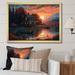 Red Barrel Studio® Saadiah Autumn Sunset Cottage II On Canvas Print Metal in Blue/Orange/Red | 24 H x 32 W x 1 D in | Wayfair