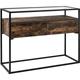 Modern Console Table Glass Tabletop Metal Frame 2 Drawers Dark Wood Mauk - Dark Wood